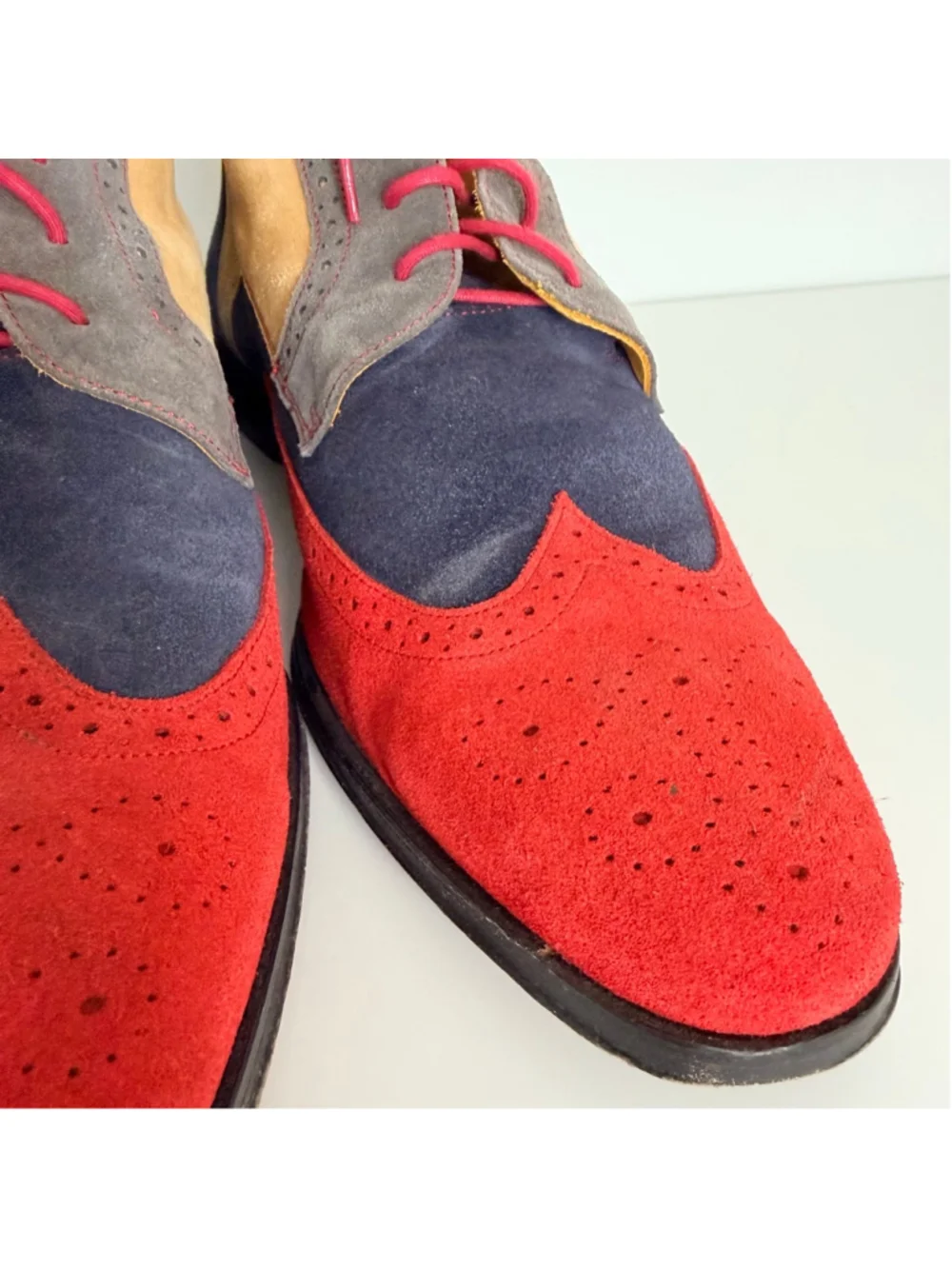 UNDANDY Men's Suede Wingtip Brogue Chukka Boots Size 12 Navy Mustard Red Gray